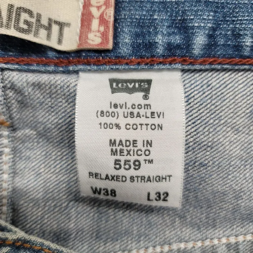 Levis Jeans Mens 38x29* Blue Denim 559 Relaxed Straight Leg Baggy Y2K Distressed